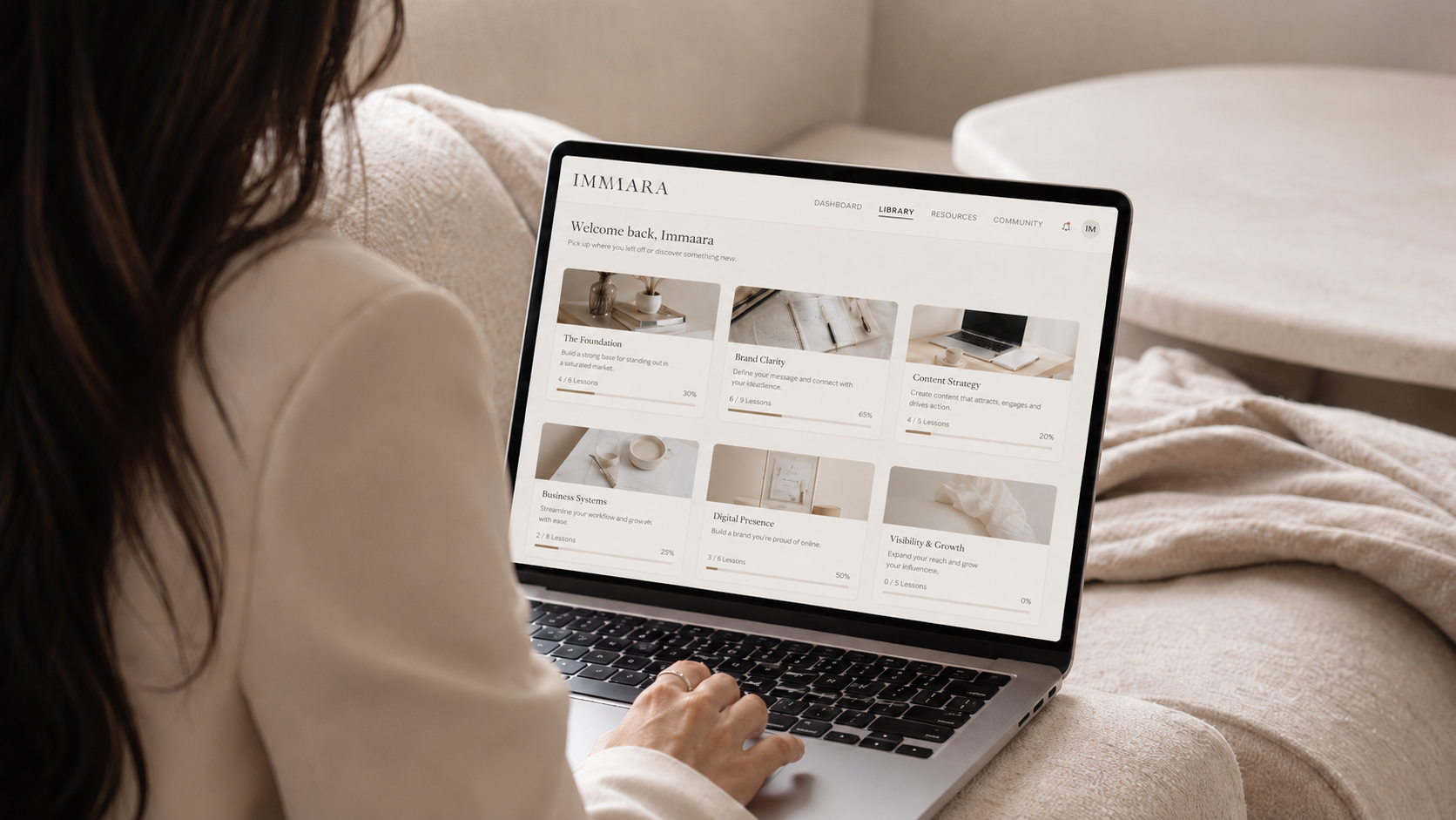 Woman working on her laptop from home